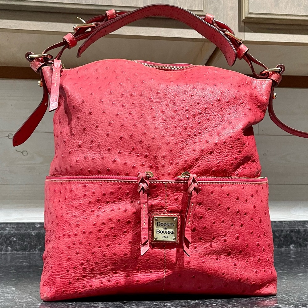 Dooney & Bourke Lg Pink Ostrich Pocket Sac